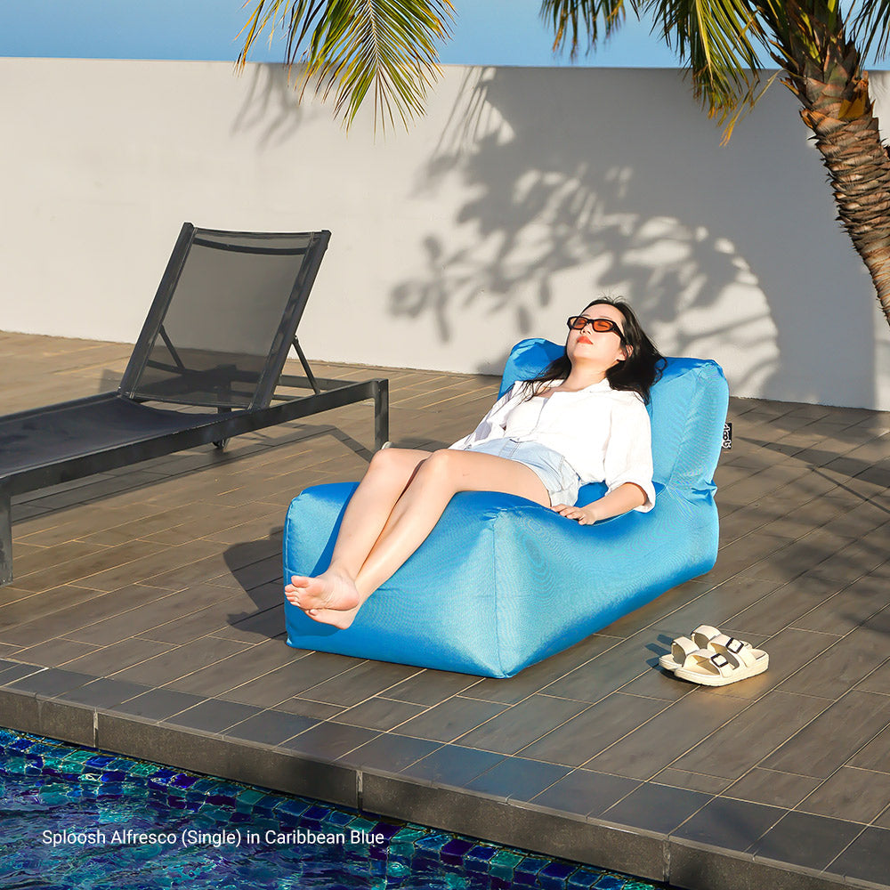 Sploosh Alfresco (Relax) – outdoor bean bag recliner in caribbean blue - single