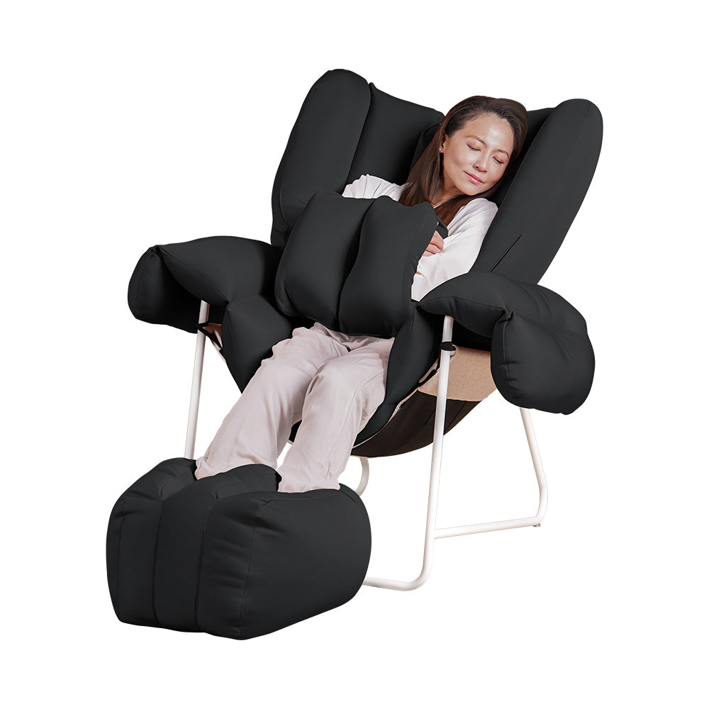 huggu Set – Chair + Footstool + Cushion in kuro